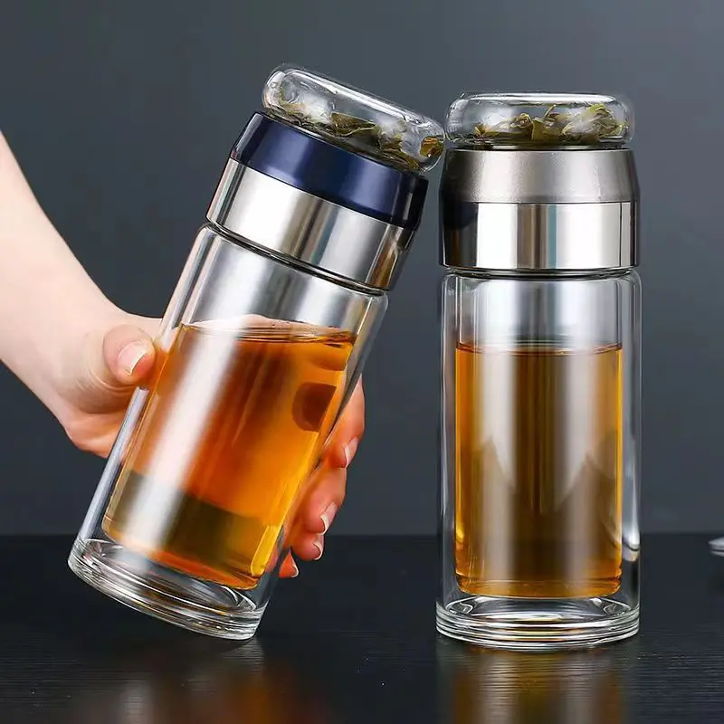 High Borosilicate Glass ater Bottle Double Layer Infuser Tumbler with Filr Drinkware Cup for Brewing Storing