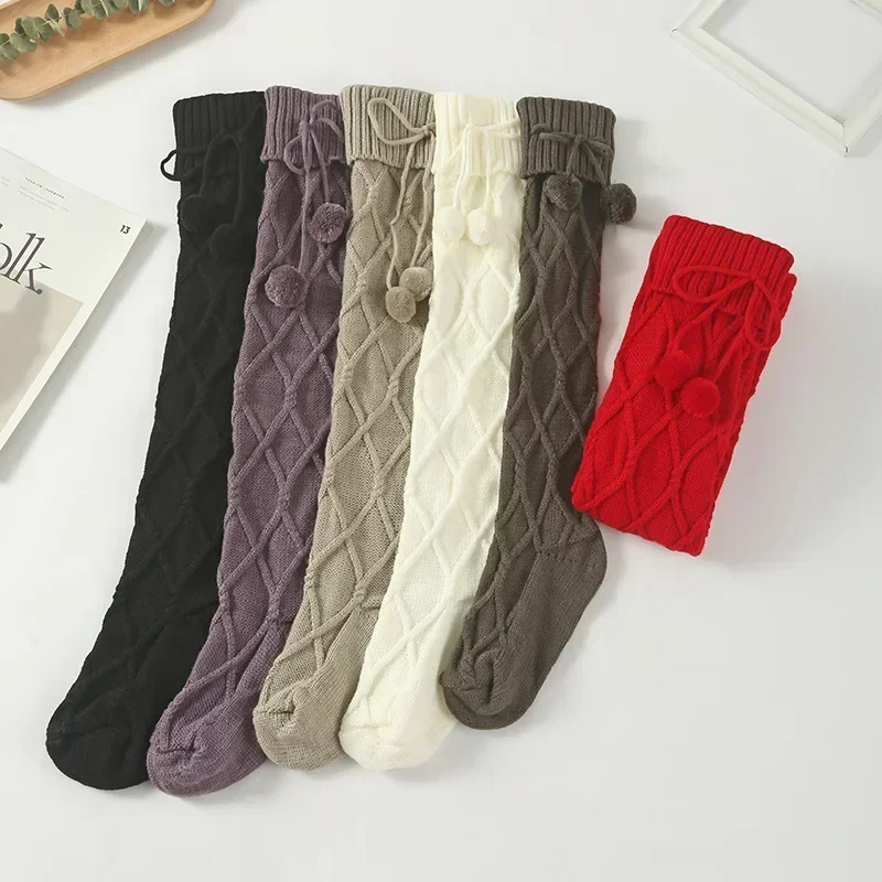 1Pair Braided Bowknot Decor Skinny Long Socks Stockings Sexy  Kawaii Socks Knee High Socks Autumn Winter Knitted Lolita Y2k