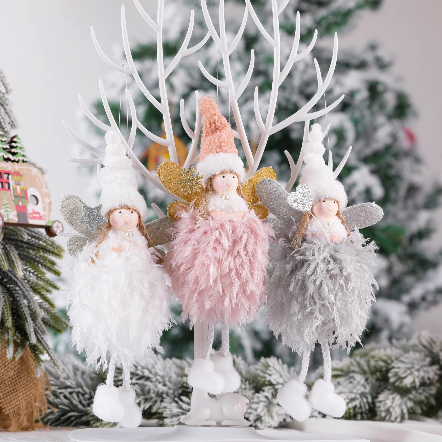 

3pcs New Christmas Tree Decorative Pendant Cute Feather Angel Desktop Display Creative Display Christmas Decorations