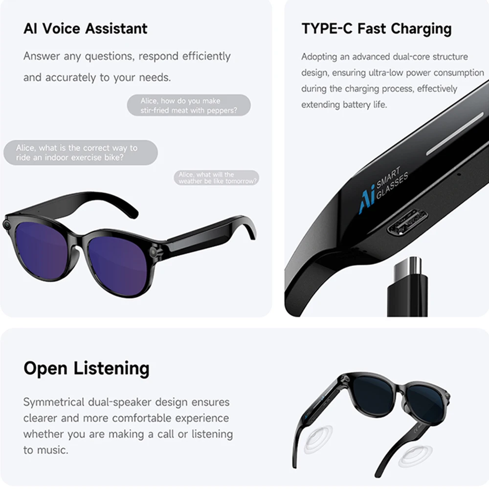 M89S New AI Smart Glasses AI Real Time Translation Real HD 8MP Camera Video Recording Bluetooth Call Eyeglasses Open Listening