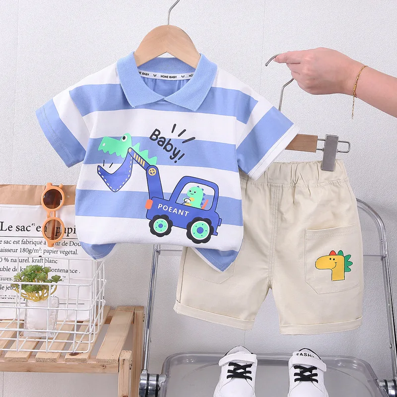 Baby New Summer Cartoon Clothing Children Boy Girls Printe Excavator T Shirt Shorts 2Pcs/sets Kids Infant Toddler Cacual