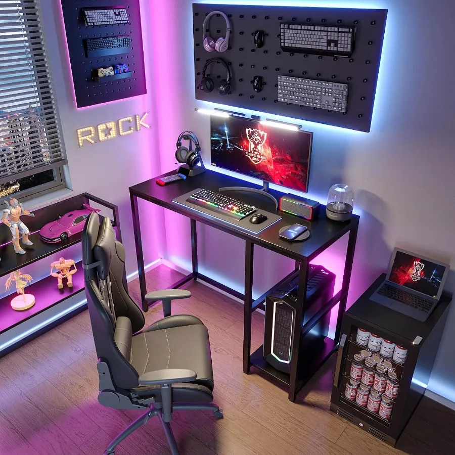 مكتب ألعاب 40 بوصة مع أرفف مكتب أسود للكمبيوتر الشخصي مكتب كمبيوتر صغير Escritorios para Computadoras مع تخزين متكامل وE