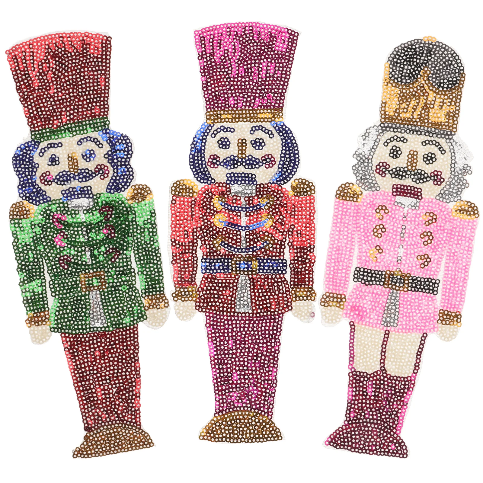 

3pcs Nutcracker Shaped Adhesive Decorative Hat Coat Patches With Sequins Diy Clothes Accessories Compact Small Patches For Bags