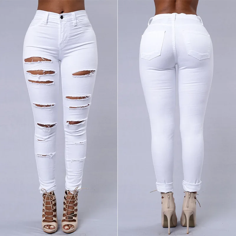 Fnoce Nieuwe 2023 Lente En Zomer Gat Vrouwen Jeans Potlood Broek Mode Effen Kleur Persoonlijkheid Denim Boutique Casual Broek