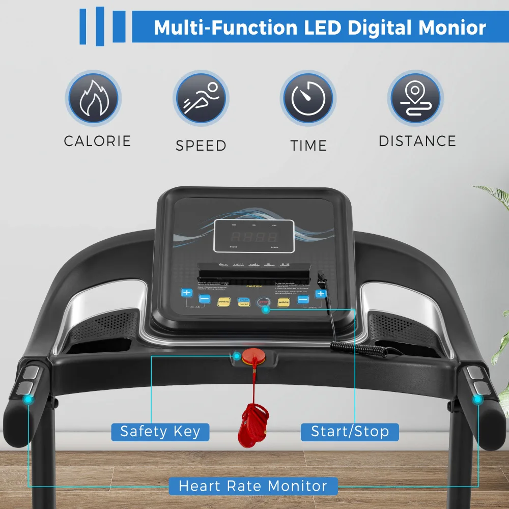 Compact Easy Folding Treadmill Motorized Running Jogging Machine with  Speakers and Incline Adjuster treadmill for home