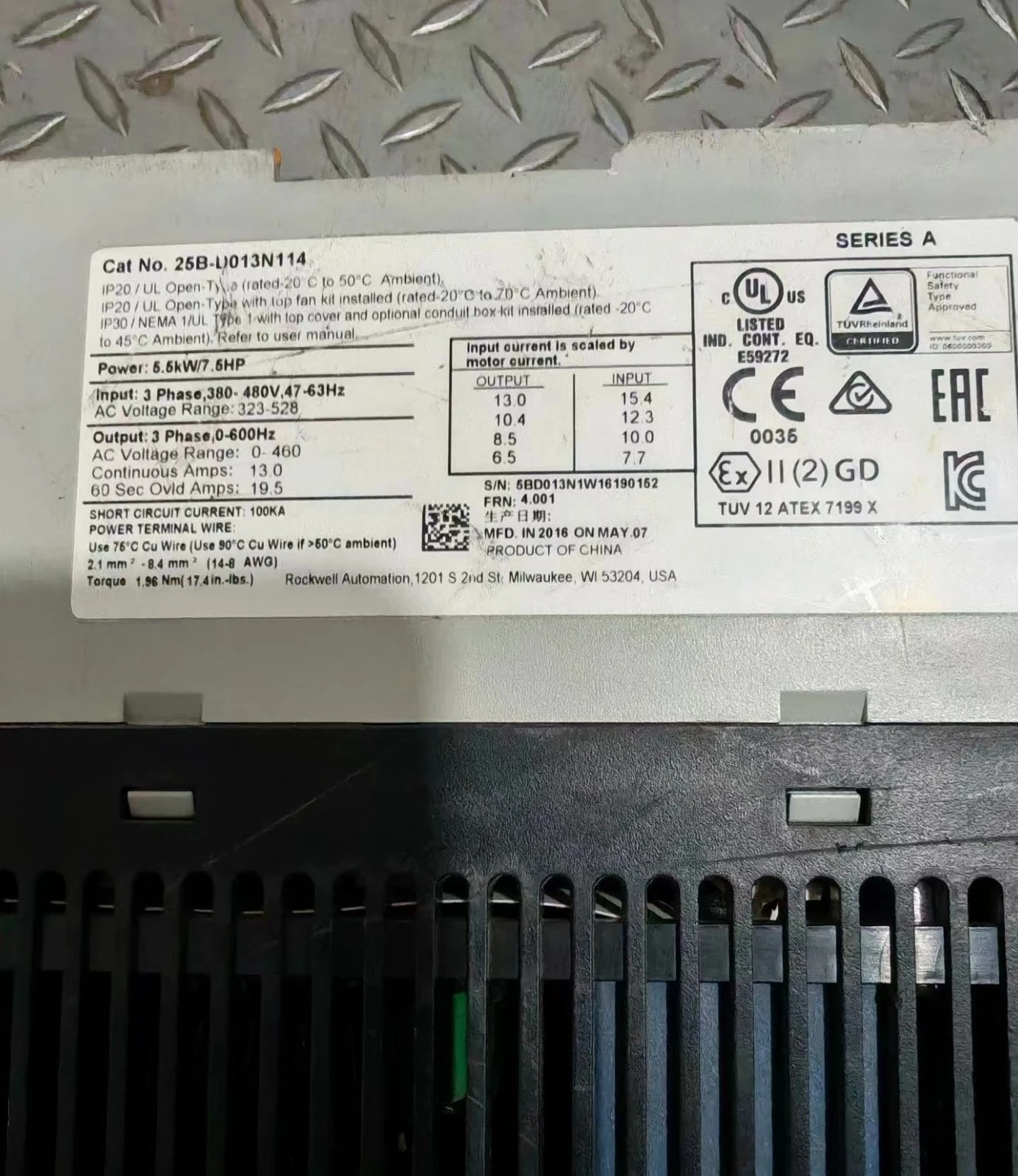 Used 25B-D013N114 For Allen Bradley 25B-D013N114 PowerFlex 525 5.5kW (7.5Hp) AC Drive