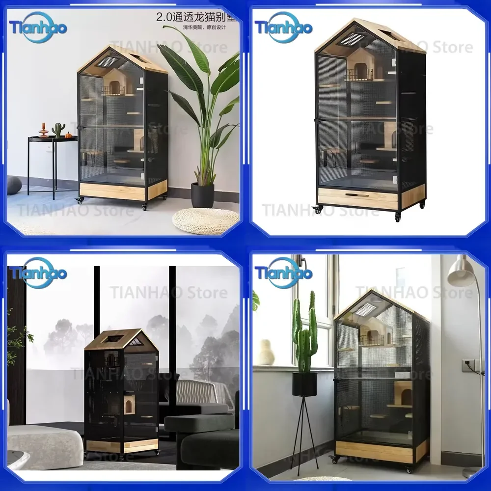 Solid Wood Chinchilla Cage Cabinet for Art Gallery Grade Starry Sky Panorama Transparent Chinchilla Villa
