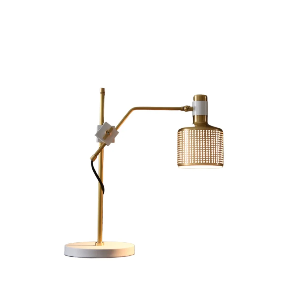 Office retro antique brass white marble edge desk lamp