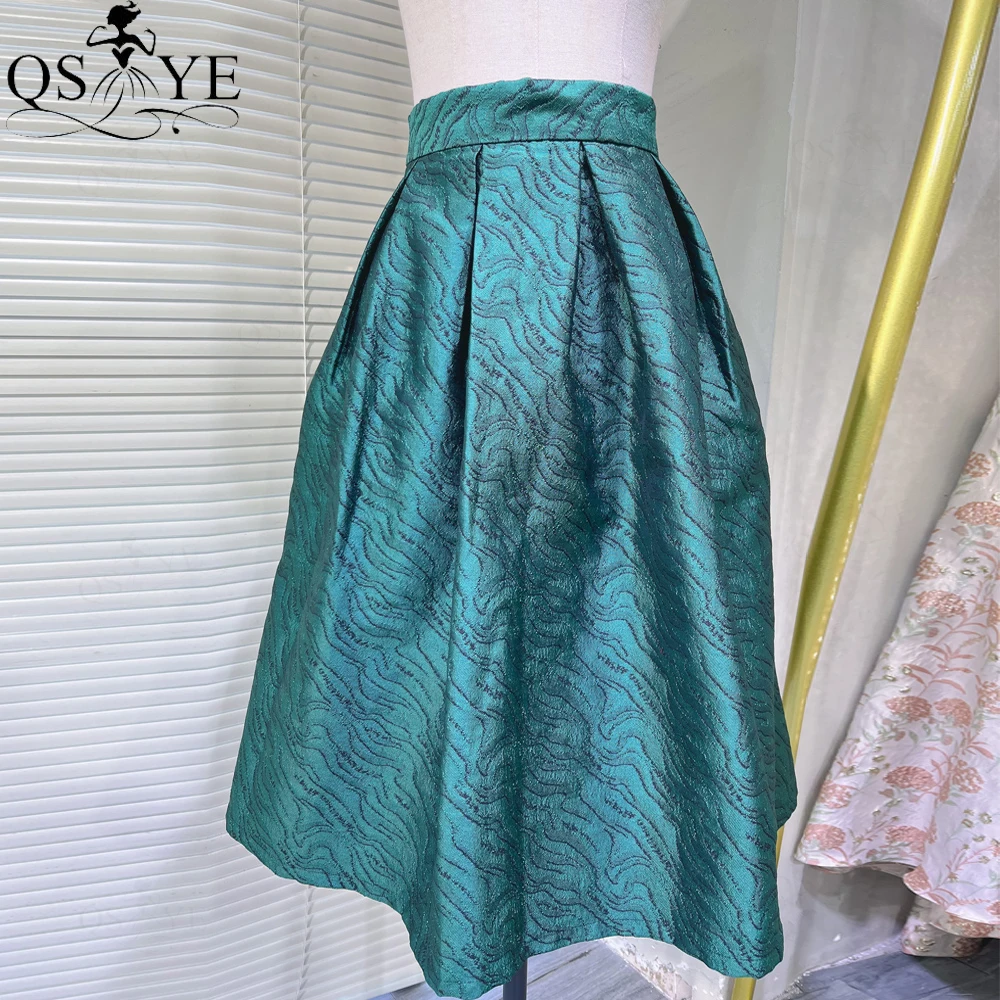 Emerald Satin Long Prom Dresses A line Overskirt Women Overlay 3D Jacquard Satin Evening Gown Skirt Box Pleat Maxi Party Dress