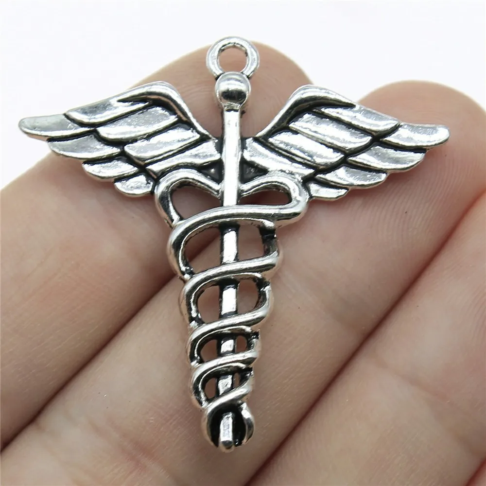 IFOCUS 10pcs/Lot Caduceus Medical Symbol Charms For DIY Jewelry Making Zinc Alloy 40x40mm/1.57x1.57inch