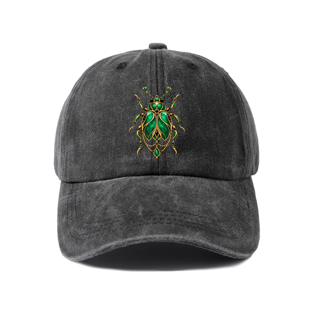 Green Insect Botanical Graphic Baseball Cap, Vintage Washed Adjustable Unisex Dad Hat, Casual Gift
