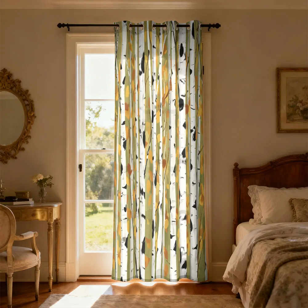 1pc autumn birch forest print single-loop curtain single-loop curtain living room  bedroom doors  home decoration view 5