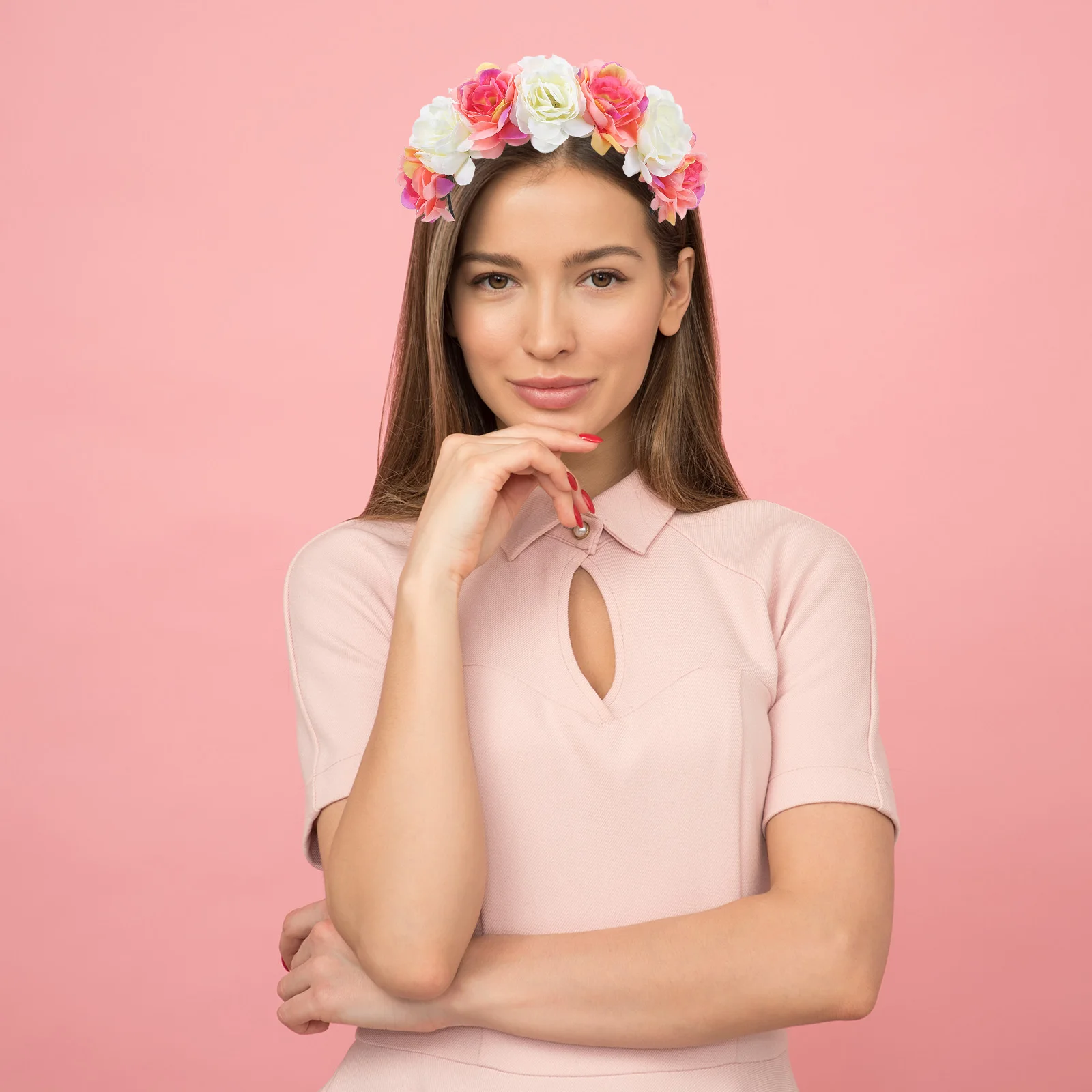 

Artificial Rose HeadbandChristmas Hair Hoop Imitation Flower Hairband Orange Cloth Floral Headdress Festival Decor Wedding
