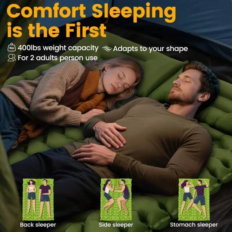 2-Personen-Aufblasbare Camping-Schlafmatte mit eingebauter Fußpumpe und Kissen, leichte Luftmatte für Auto, Zelt, Wandern, Backpacking – Detail 3