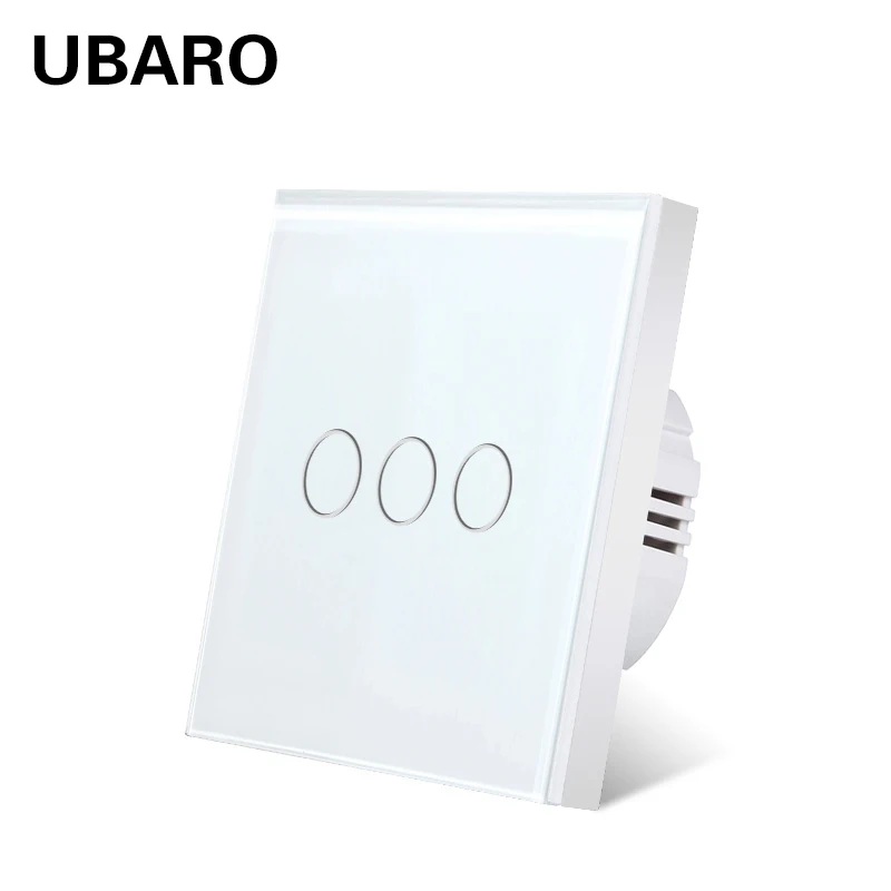 UBARO EU-Standard Touch-Schalter mit Gehärtetem Glaspanel, 1-fach Wandlichtschalter AC110-240V für Zuhause, Kein Neutralleiter Erforderlich