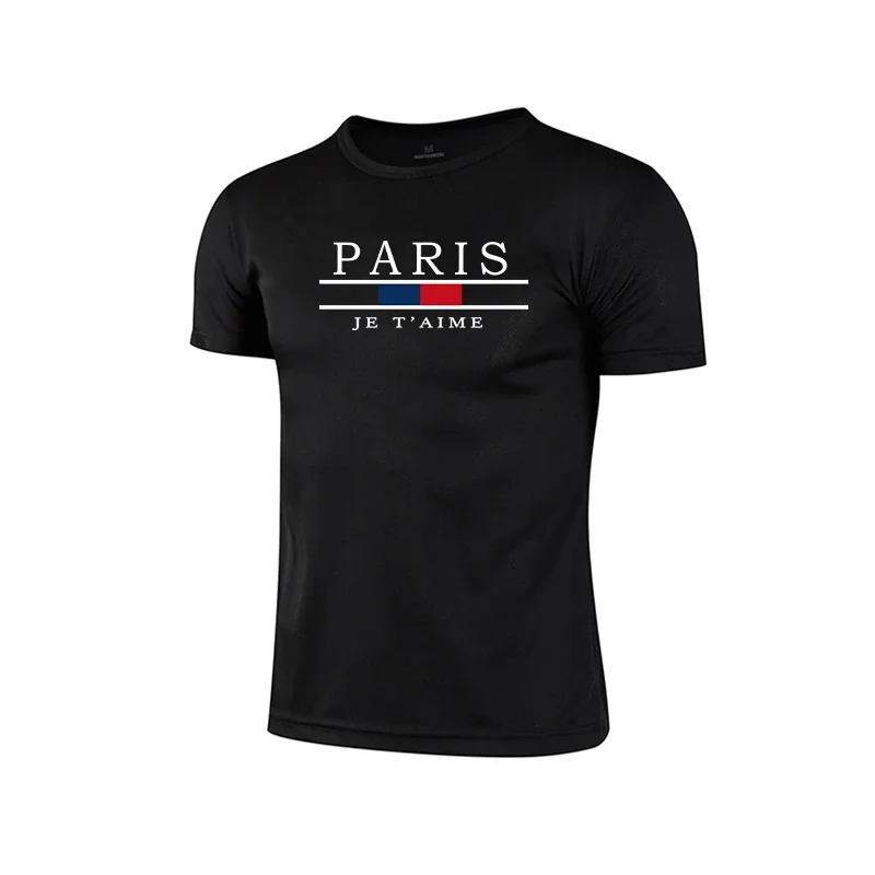 Men's Summer Paris Printed Sports T-shirt High Quality Breathable Quickdry Tee Male Versatile Marathon Fitness Football Top