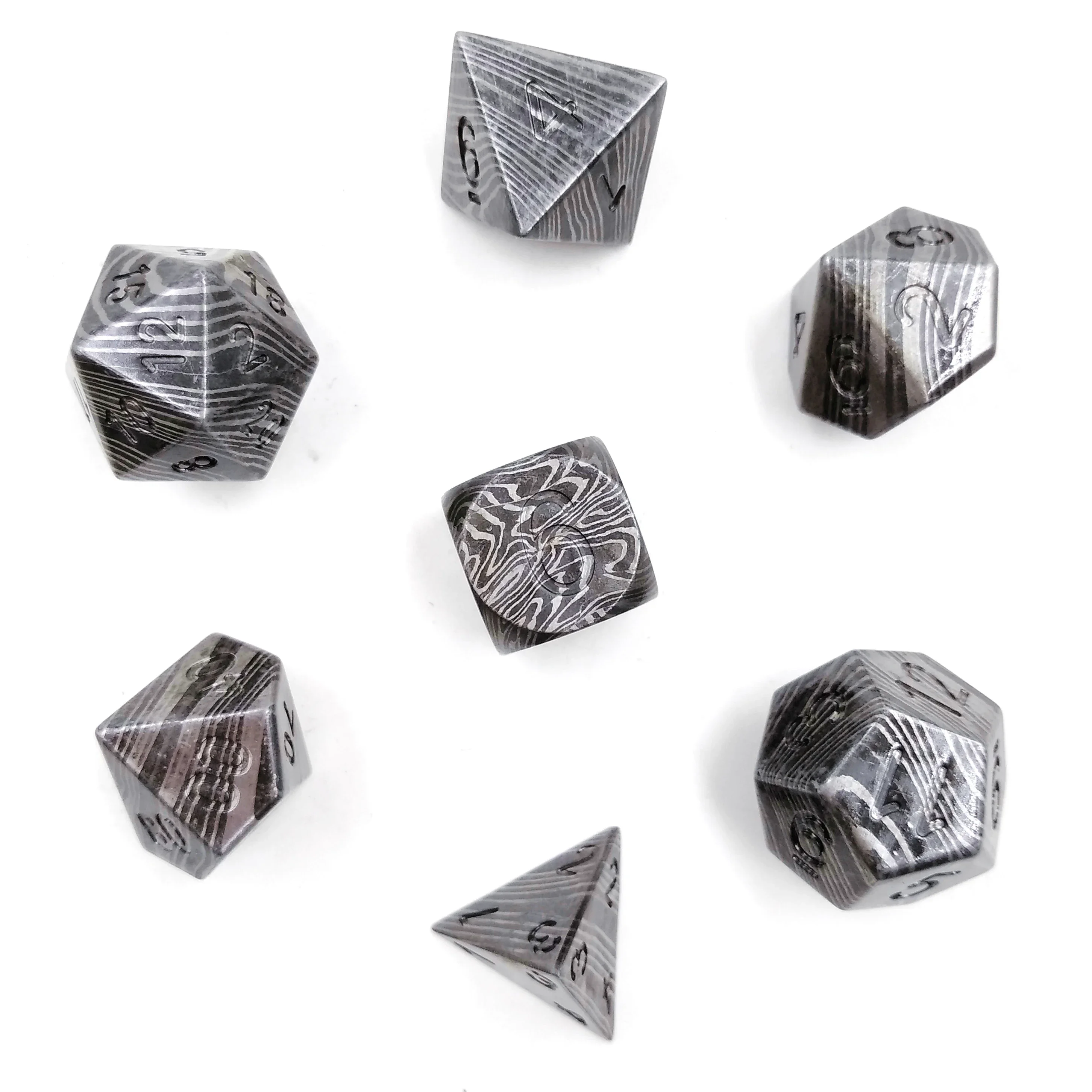 MBWS CNC Machining Damascus steel Polyhedral Custom Metal Dice set