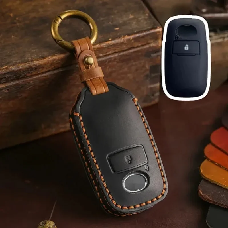 Funda para llave de coche para Toyota Perodua Yaris Ativ Raize Veloz Avanza Rush Daihatsu, funda de cuero genuino para llavero