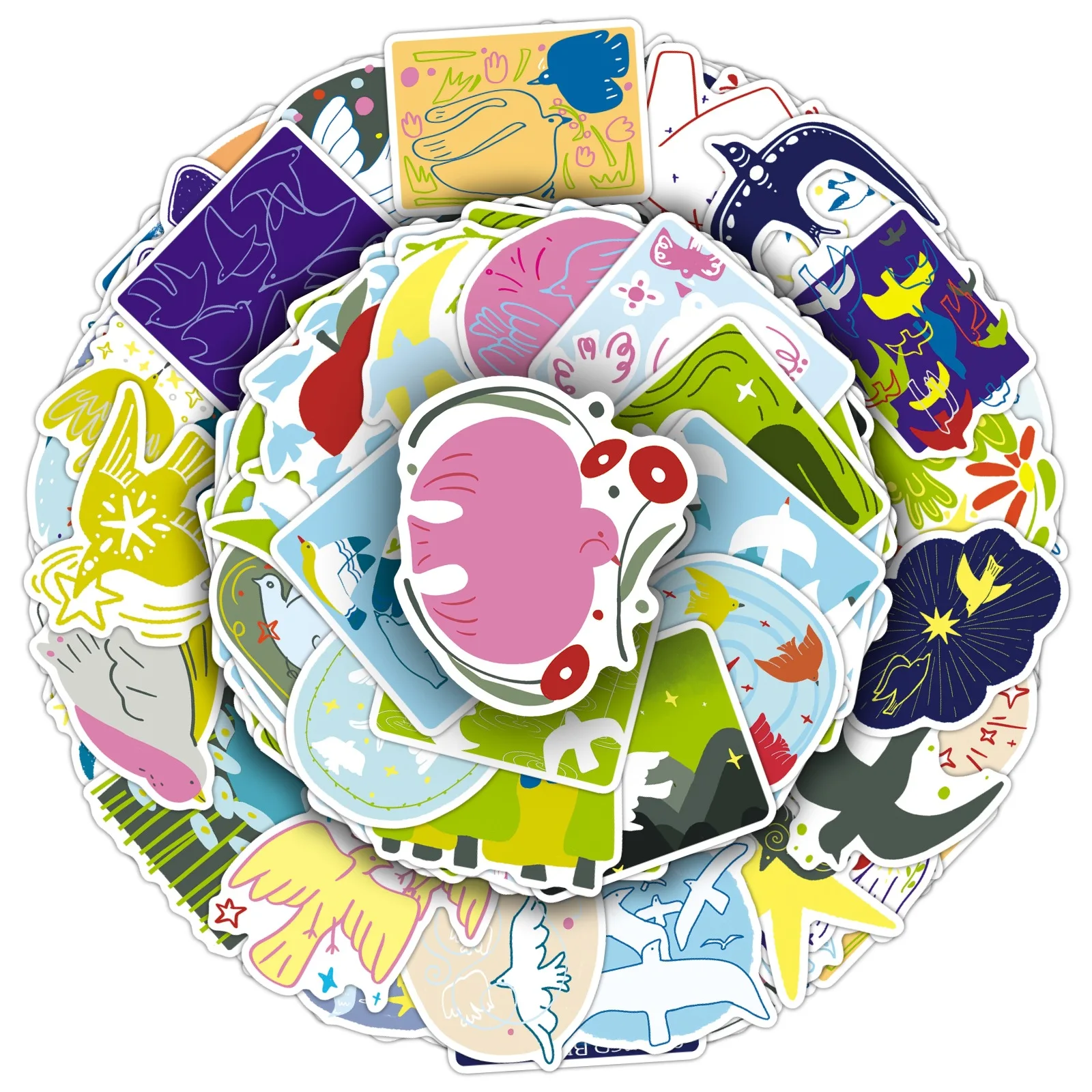 50Pcs Original Free Bird Stickers Hand Drawn Illustration Animal Bird Silhouette Journal Notebook Stickers
