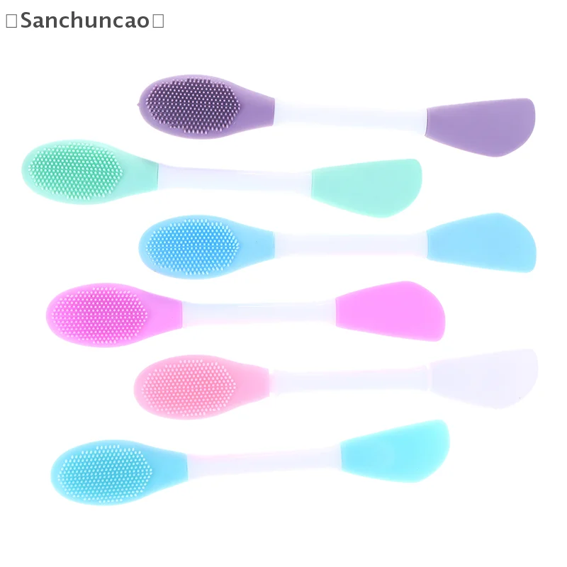 〔San〕Silikonowy dwustronny pędzel do maseczek do twarzy, złuszczający, usuwający zaskórniki, szczotka do oczyszczania, szpatułka do masek błotnych, narzędzie do pielęgnacji skóry twarzy