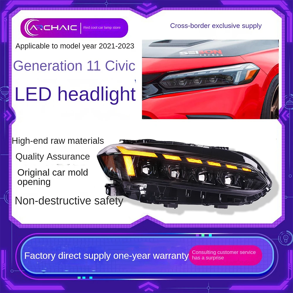 For Suitable for the 2021-2023 11th generation Civic car LED headlight assembly retrofit to Honda Archaic