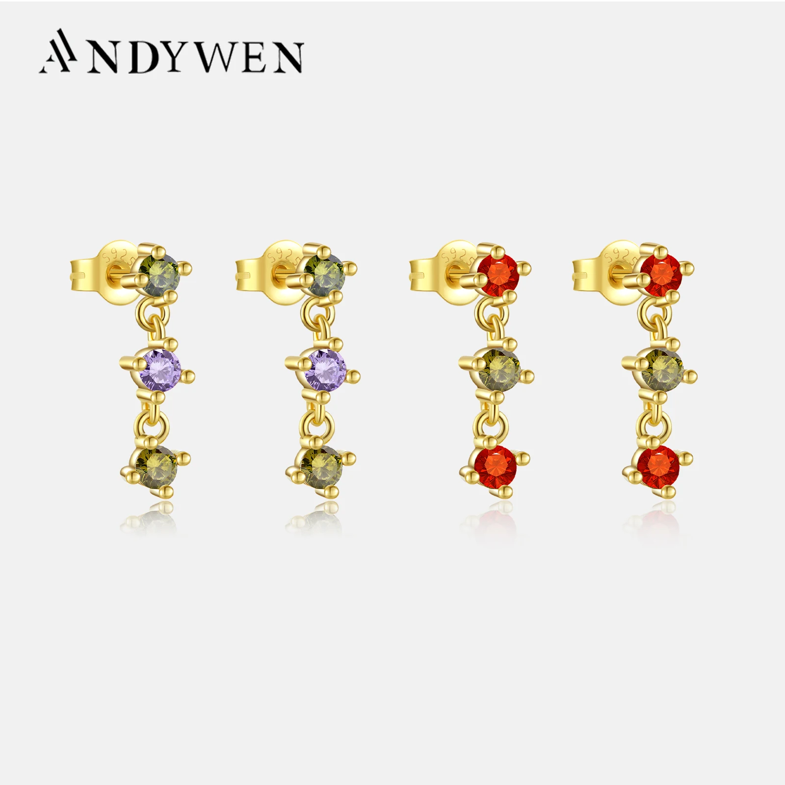 

ANDYWEN 925 Sterling Silver Rainbow Round Charm Chain Drop Earring Women Luxury Fine Jewelry Wedding Piercing Pendient
