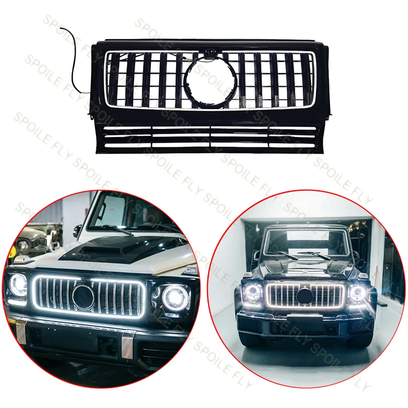 

For Mercedes Benz G Class W463 G500 G550 G63 G65 G55 AMG 1990-2018 GT R Style Car Front Grille With LED Grill Accessories
