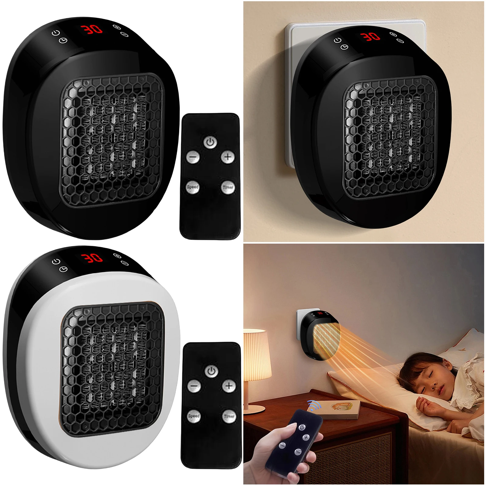 

Подключаемый обогреватель, 600 Вт, настенный обогреватель с дистанционным 12-часовым таймером, портативный электрический обогреватель для ванной комнаты, домашнего офиса