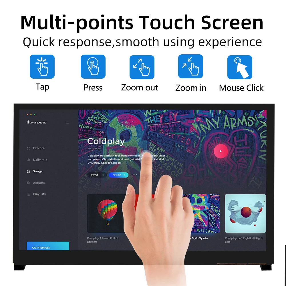 Touch screen LCD IPS da 10,1 pollici Display HDMI 1024 * 600 con supporto per monitor per Raspberry Pi 5 4B 3B