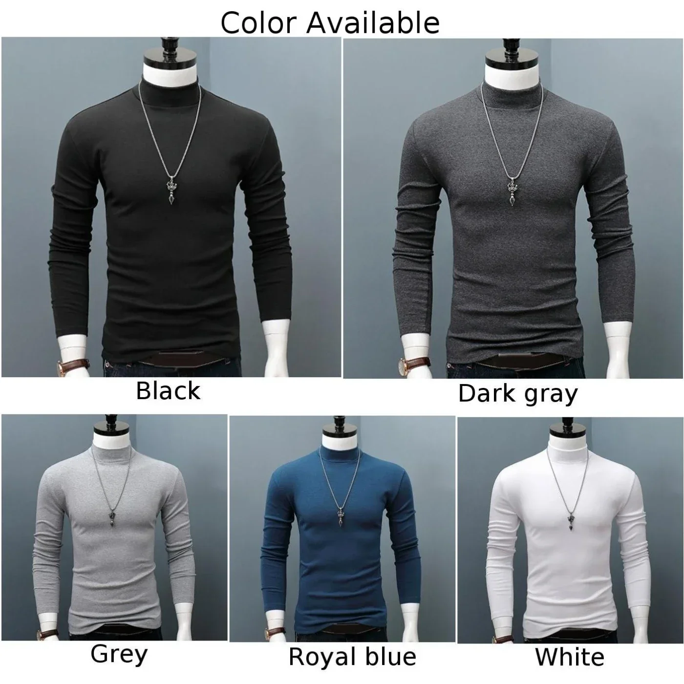 New Winter Warm Men Mock Neck Basic Plain T-shirt Blouse Pullover Long Sleeve Top Fashion Male Outwear Slim Fit Stretch Sweater