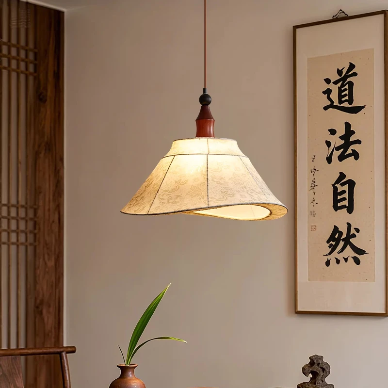 

Medieval Classic Aesthetics Fabric Pendant Light Living Room Bedroom Restaurant Study Vintage Singe Head Decor LED Hanging Lamps