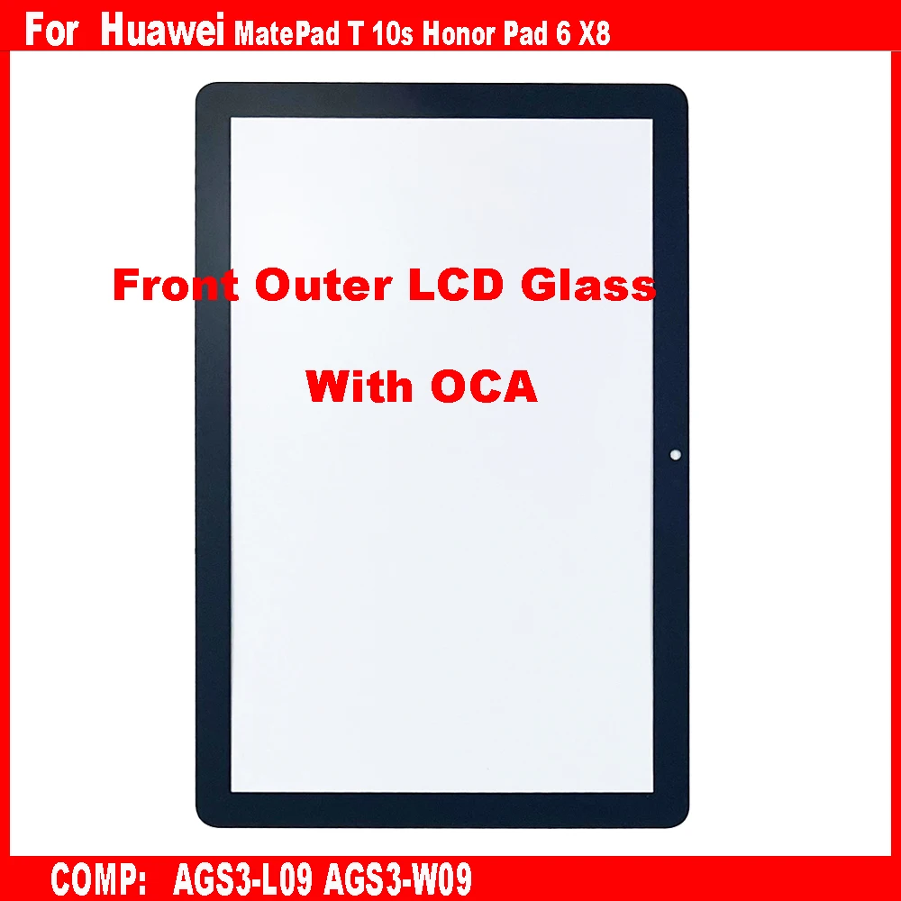 

AAA For Huawei MatePad T 10s Honor Pad 6 X8 10.1 AGS3-W09 AGS3-L09 Touch Screen Panel Tablet Front Outer LCD Glass Lens With OCA