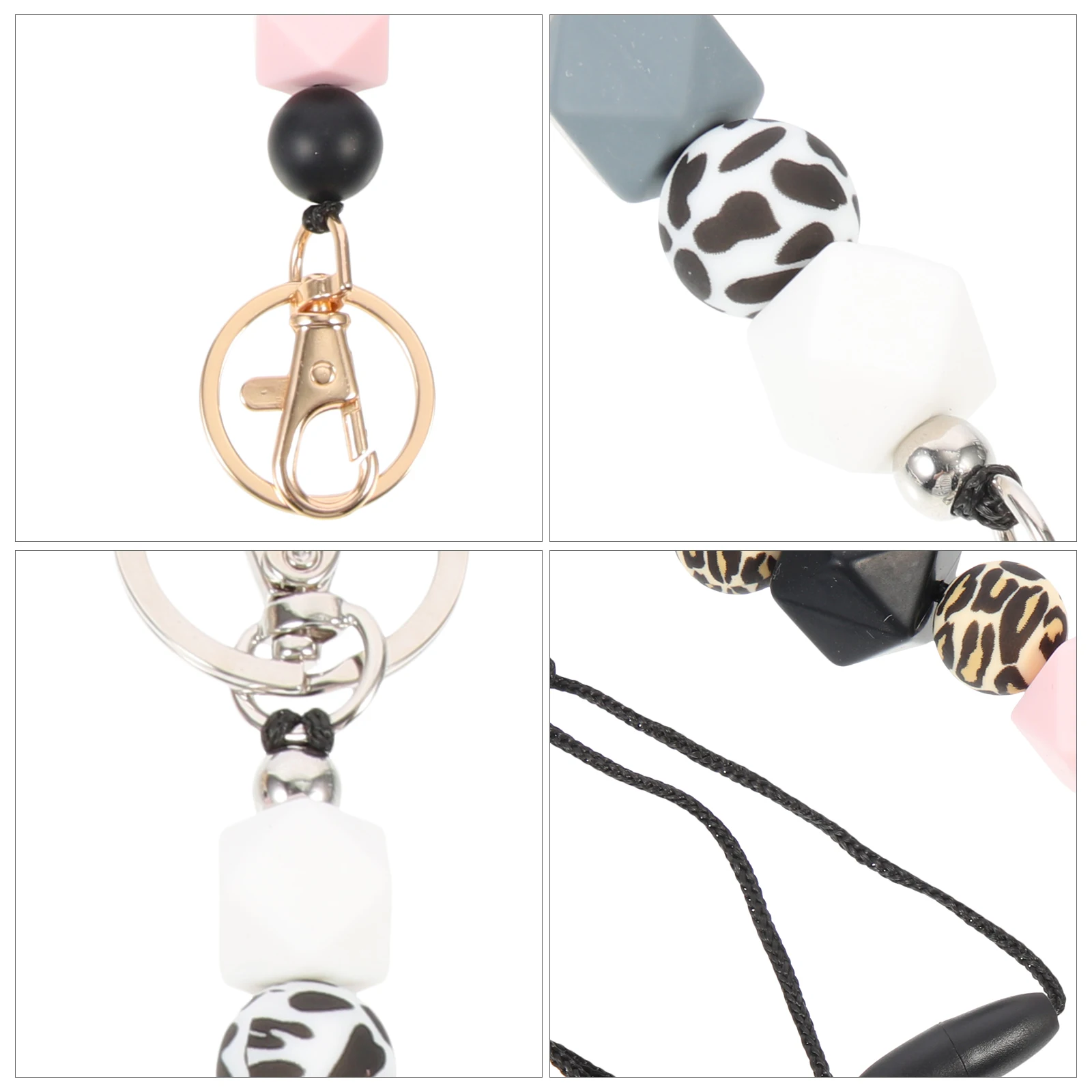 

2 Pcs Anti loss Keychain Lanyard Silicone Bead Neck Hanging Badge Id Holder Multifunctional Bright Colors Stable Fixing