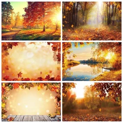 Laeacco Autumn Backgrounds For Photography Fallen Leaves Maples Light Bokeh Sunshine Baby Portrait Birthday Photo Backdrop