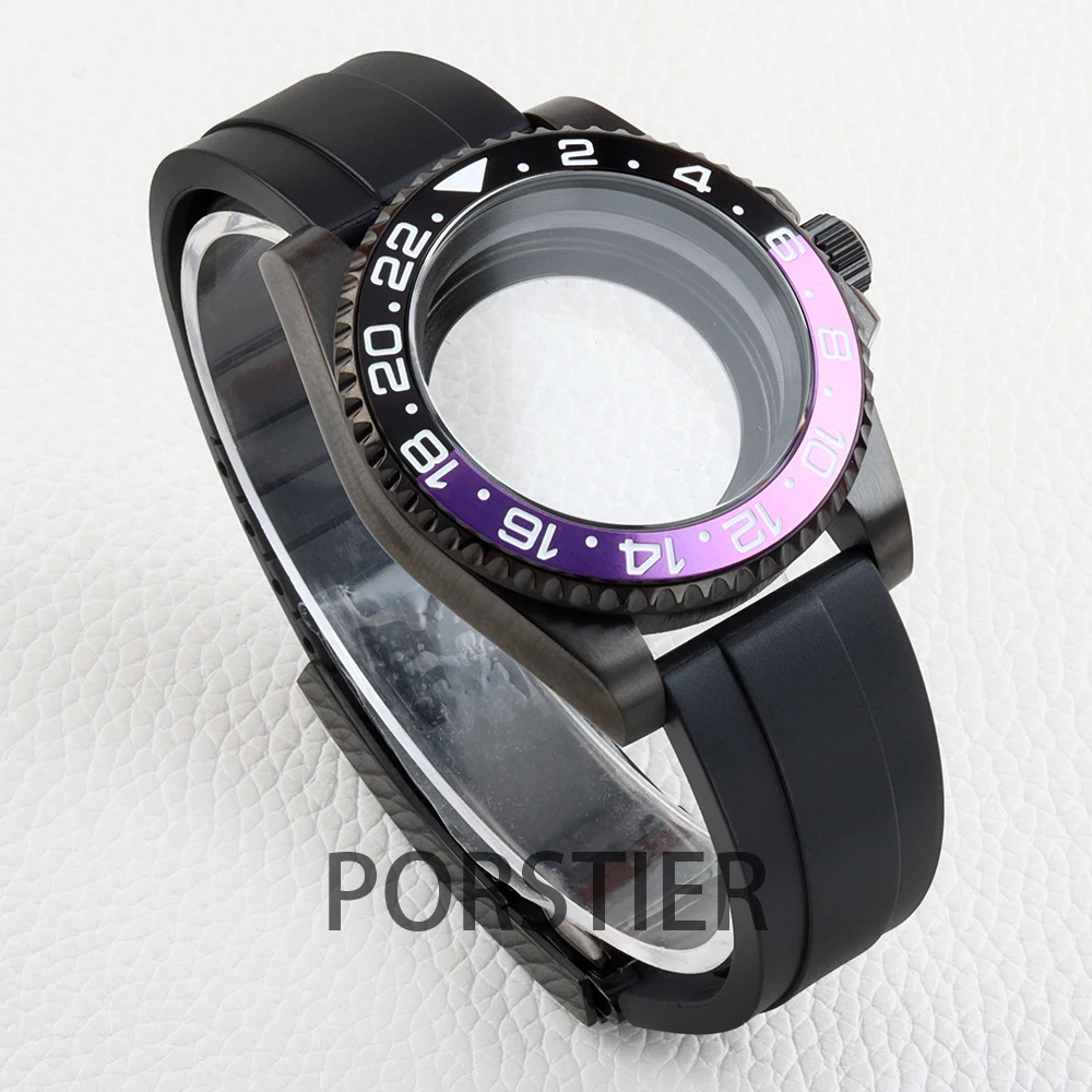 Black 40mm NH35 Watch Case Sapphire Glass Rubber Bracelet for SUB GMT Yacht-Master NH34 NH35 NH36 NH38 Movement 28.5mm Dial
