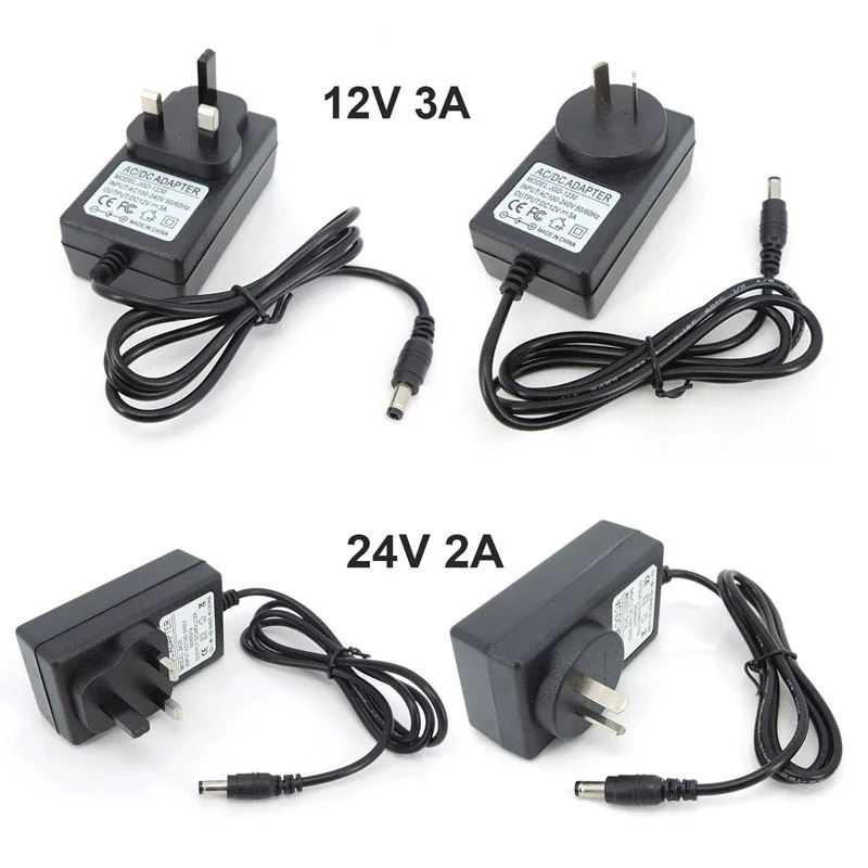 Au UK plug AC 220V to DC Power Supply Adapter 12V 3A 3000ma 24Volt 24v 2A 2000ma Transformer for LED light Driver