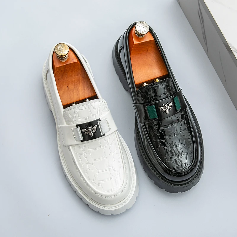 أحذية رجالية من الجلد الفاخر الخفيف بنعل سميك بمقدمة مستديرة بدون كعب مريحة وغير قابلة للانزلاق، أحذية رياضية رسمية للأعمال والمكتب #5