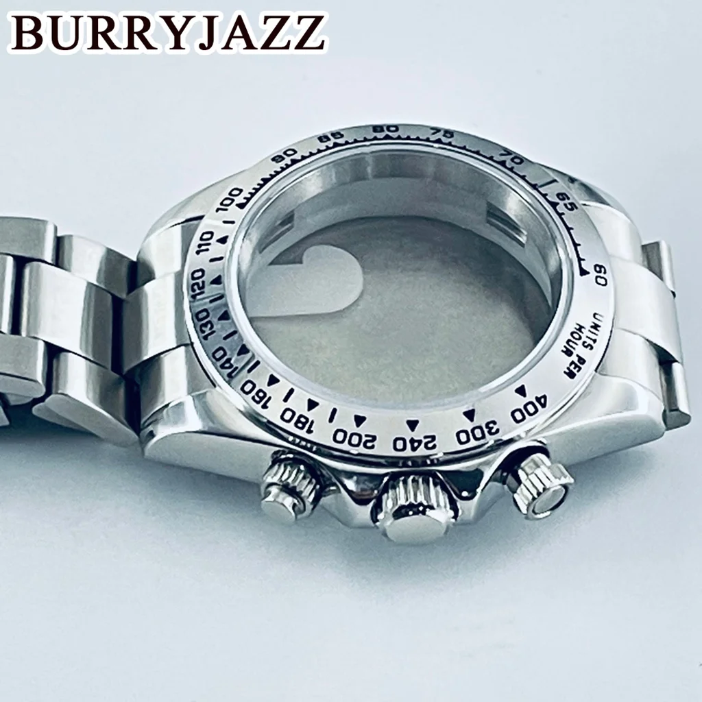 BURRYJAZZ40mm cronógrafo indica bisel de cerámica cristal de zafiro caja de reloj accesorios piezas de reloj ForVK63 VK63A movimiento de cuarzo