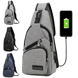 Popular Canvas Chest Bag para homens, casual, carregamento USB, sacos de ombro, esportes, festa, viagens, compras, Crossbody Bag, Dropshipping, 2023