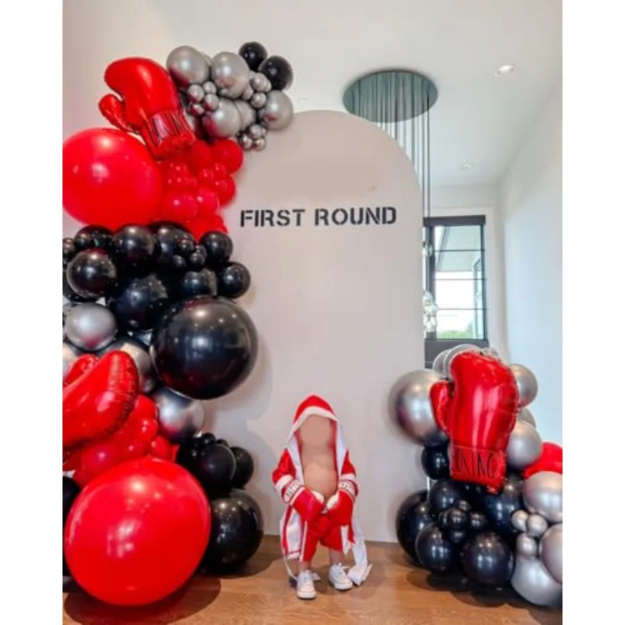 Décorations de fête d'anniversaire de boxe, gants de boxe rouges et noirs, ballons en aluminium, fournitures de fête, ballons boxer pour garçons et hommes, naissance