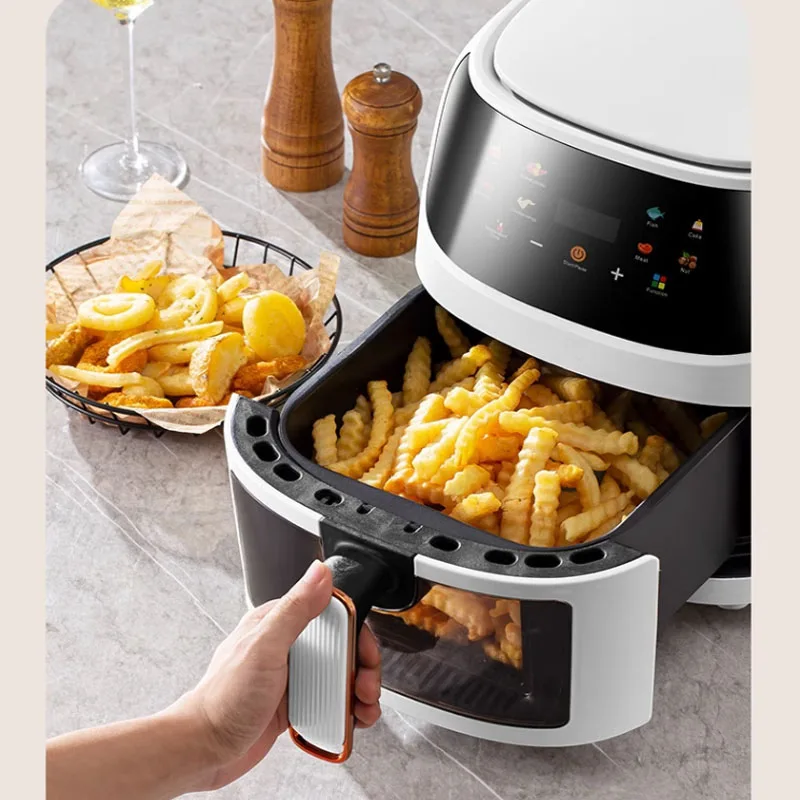 New 8L Stainless Steel Large-Capacity Air Fryer Household Visual Electric Oven Oil-Free Multifunctional Home Black White Green