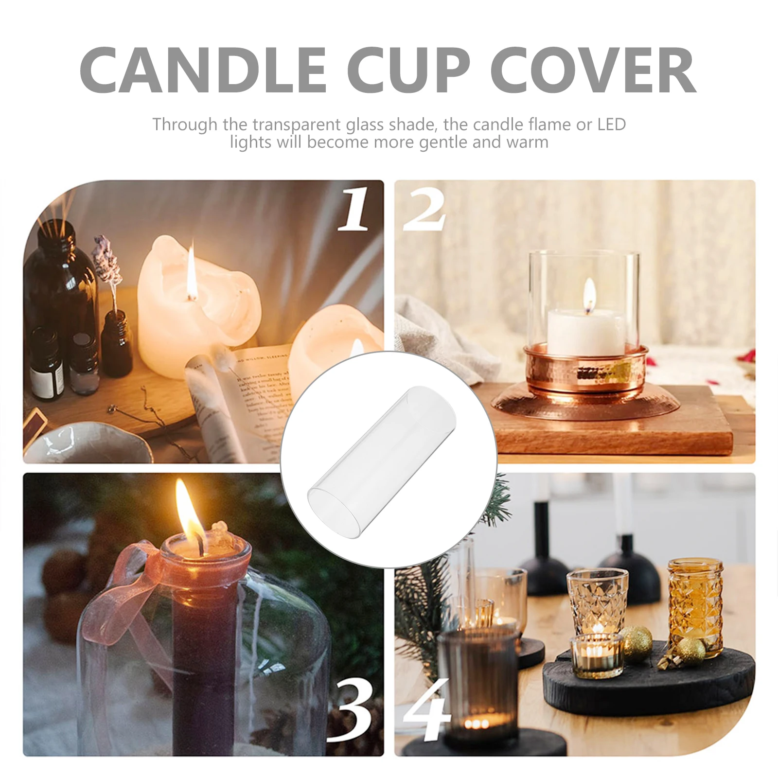 4Pcs Decorative Glass Covers Simple Transparent Borosilicate Cup for Protection Windproof Home Interior Lighting