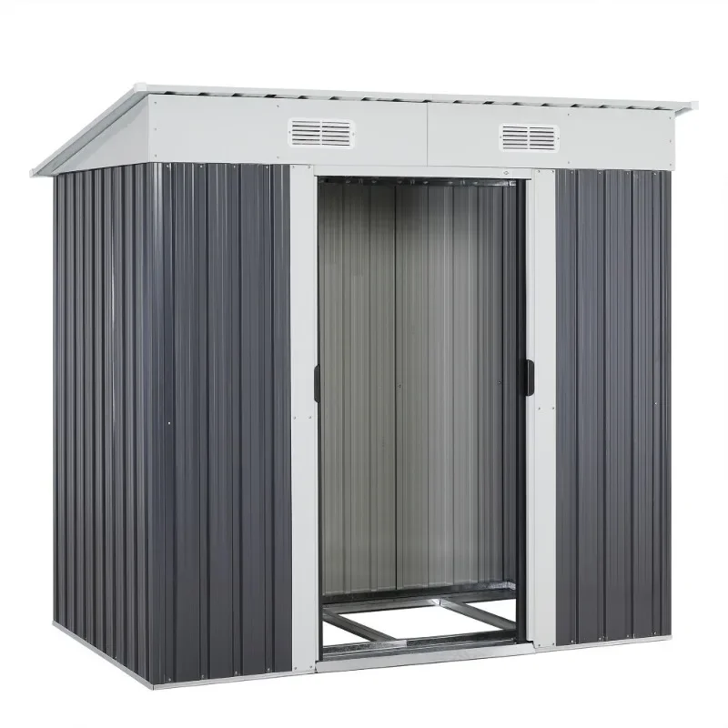 Galvanized Metal tool storage garden Shed including sliding doors with or without foundation of color green grey black