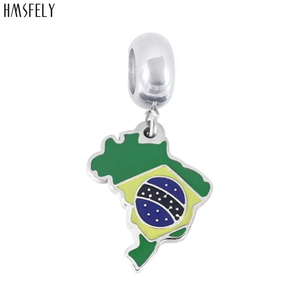 HMSFELY Brasil Flag Steel Pendant For DIY Bracelet Necklace Jewelry Making Accessories Women Bracelets Parts