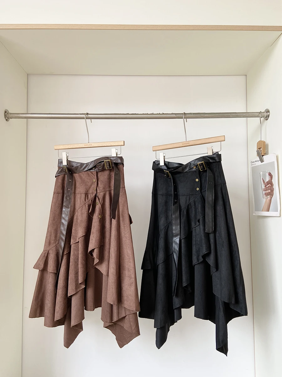 

Утягивающая асимметричная американская юбка трапециевидной формы для женщин с высокой талией, модный дизайн, подходит для поездок на работу из полиэфирного волокна