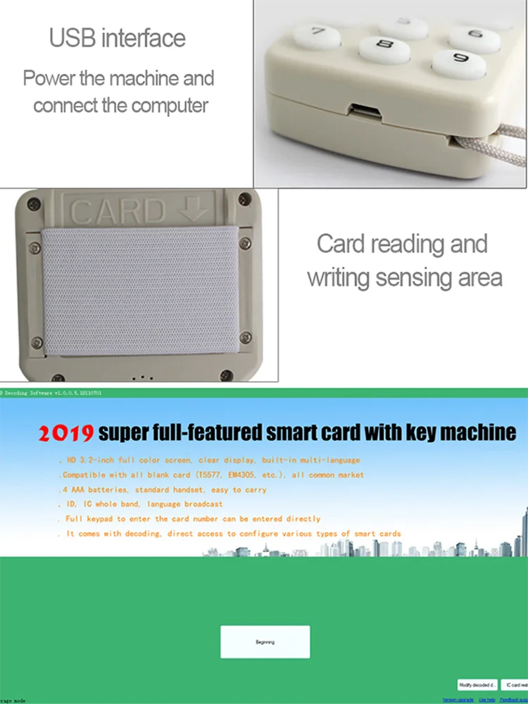 ZX-300CD NFC Smart Card Reader Writer RFID Copier 125KHz 13.56MHz Duplicator USB Fob Programmer Key Copy Encrypted 10 Frequency