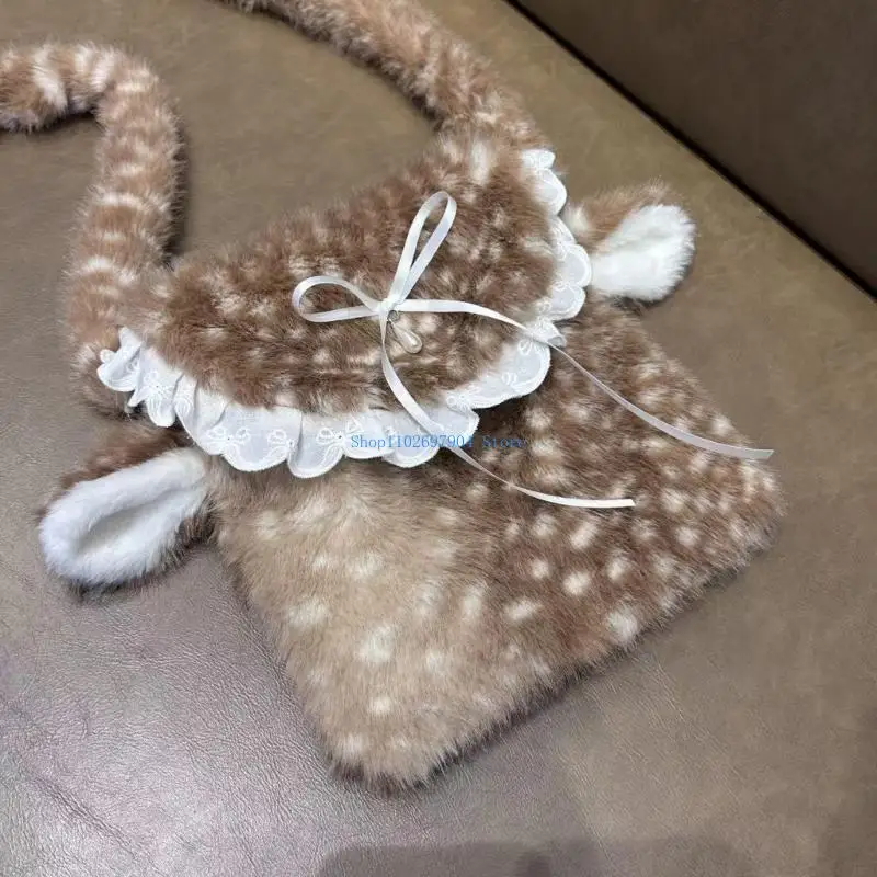 N7YF Borse a forma cervo da donna Borsa a tracolla in peluche Borsa per telefono Borse per animali