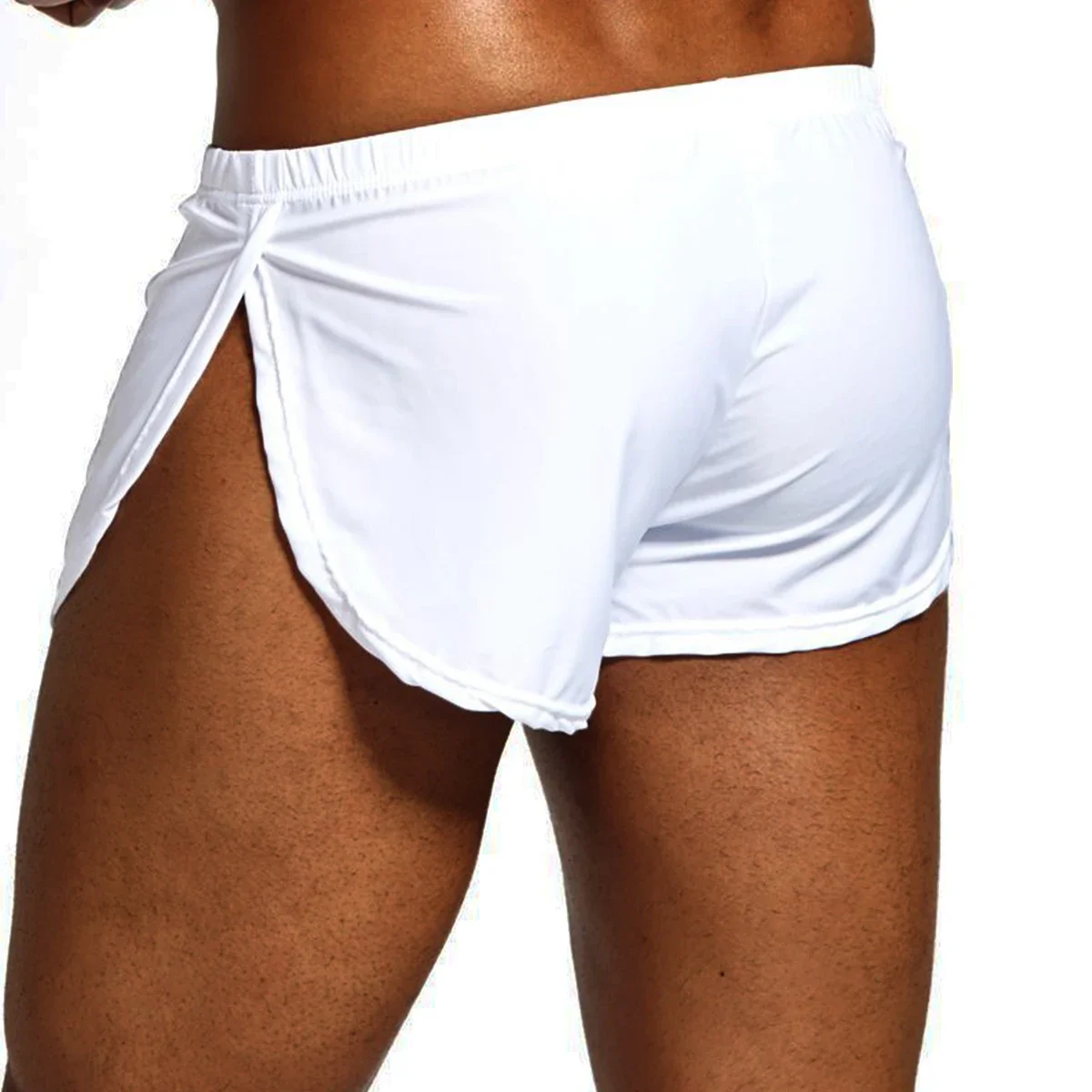 Bañador de LICRA de seda de hielo para hombre, ropa interior Sexy Gay, pantalones cortos, ropa de dormir para el hogar