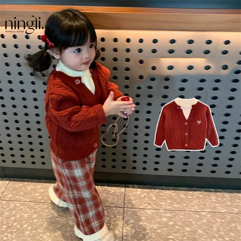 

Unitim Ins Autumn Infant Baby Girls Sweater Round Neck Long Sleeve Toddler Kids Girls Sweater Single Button Little Girls Sweater