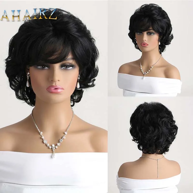 Short Pixie Cut Black Wig Synthetic Fluffy Layered Hair Wigs for Women Cosplay Party Daily Use Wig